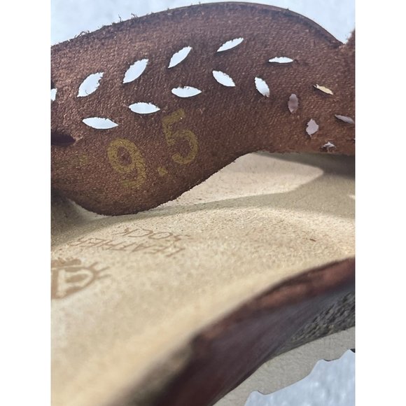 YOKONO Womens size 9.5 Redish Brown Strap Wedge Sandals Slip On Leather Cork - Picture 5 of 16